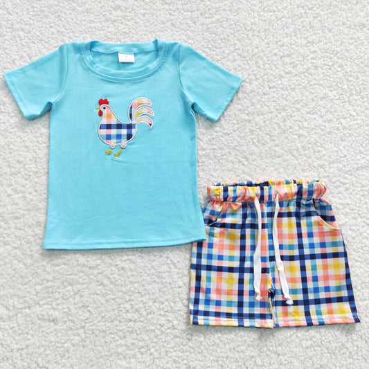 boys cock embroidery t-shirts+shorts sets BSSO0270