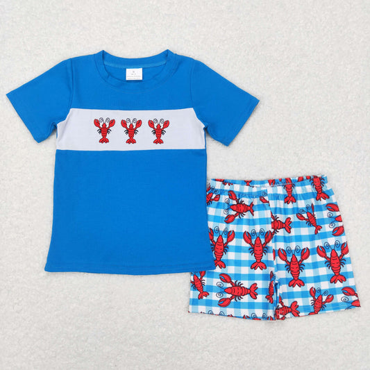 BSSO0280 baby boy clothes embroidered crayfish summer shorts set