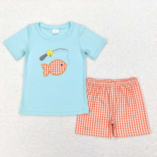 BSSO0288 baby boy clothes embroidery fishing boy summer outfit