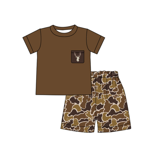 BSSO0302 baby boy clothes brown elk summer shorts set