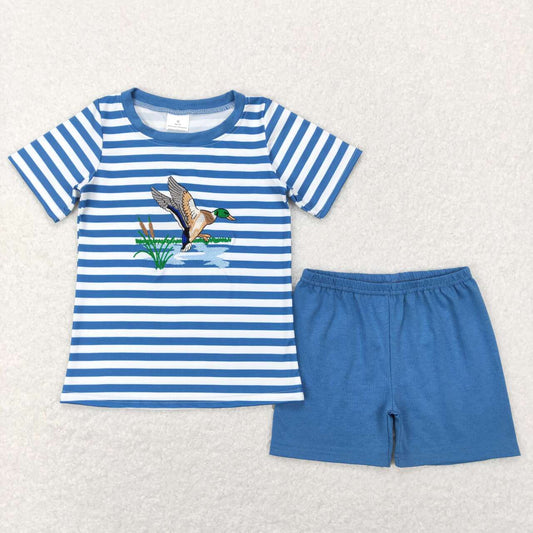 BSSO0308 baby boy clothes wild duck blue boy summer shorts set