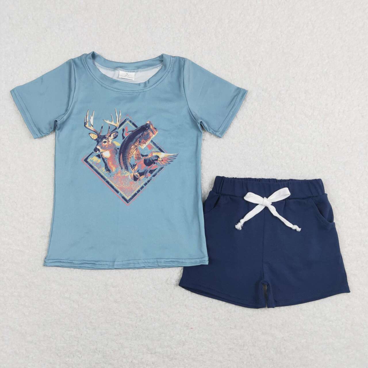 BSSO0315 baby boy clothes fish Elk boy summer set