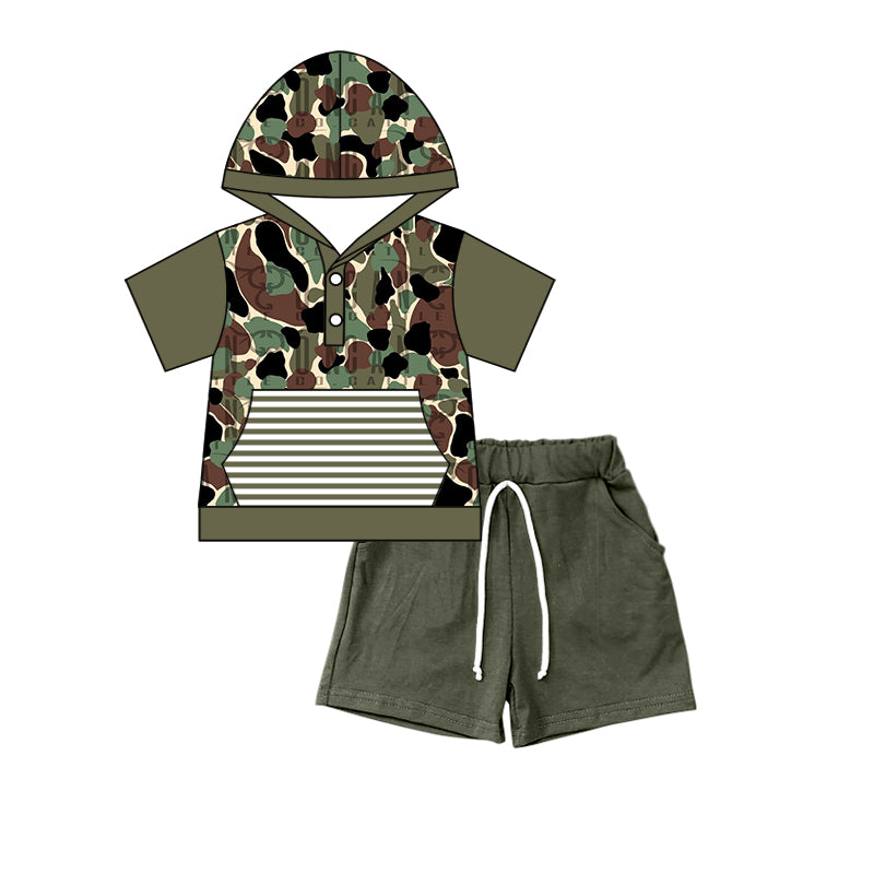 pre-order BSSO0317 baby boy clothe camouflage hooded summer set