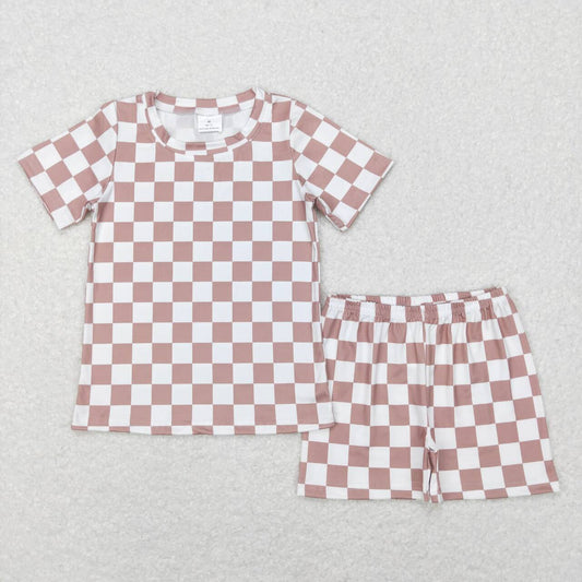 BSSO0326 baby boy clothes khaki plaid summer shorts set