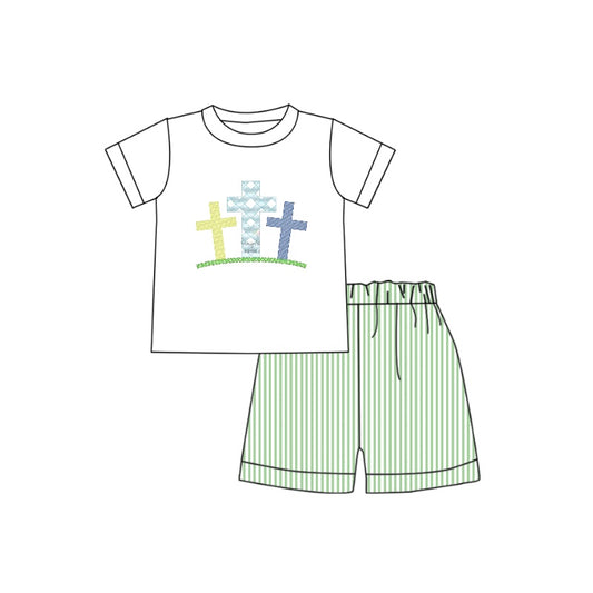 pre-order BSSO0337 baby boy clothes cross easter summer shorts set