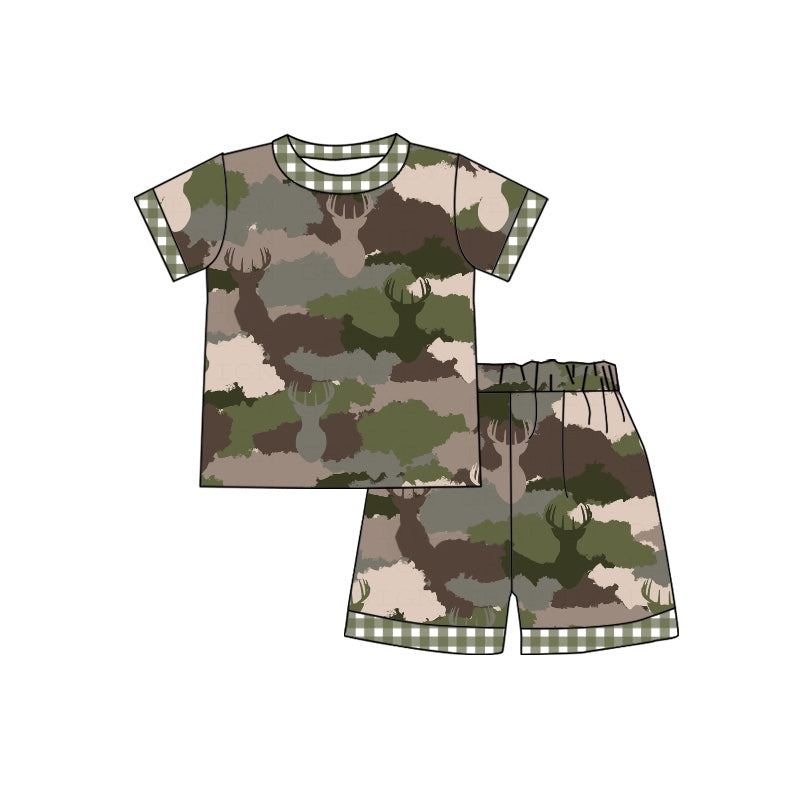 pre-order BSSO0342 baby boy clothes green camo summer shorts set