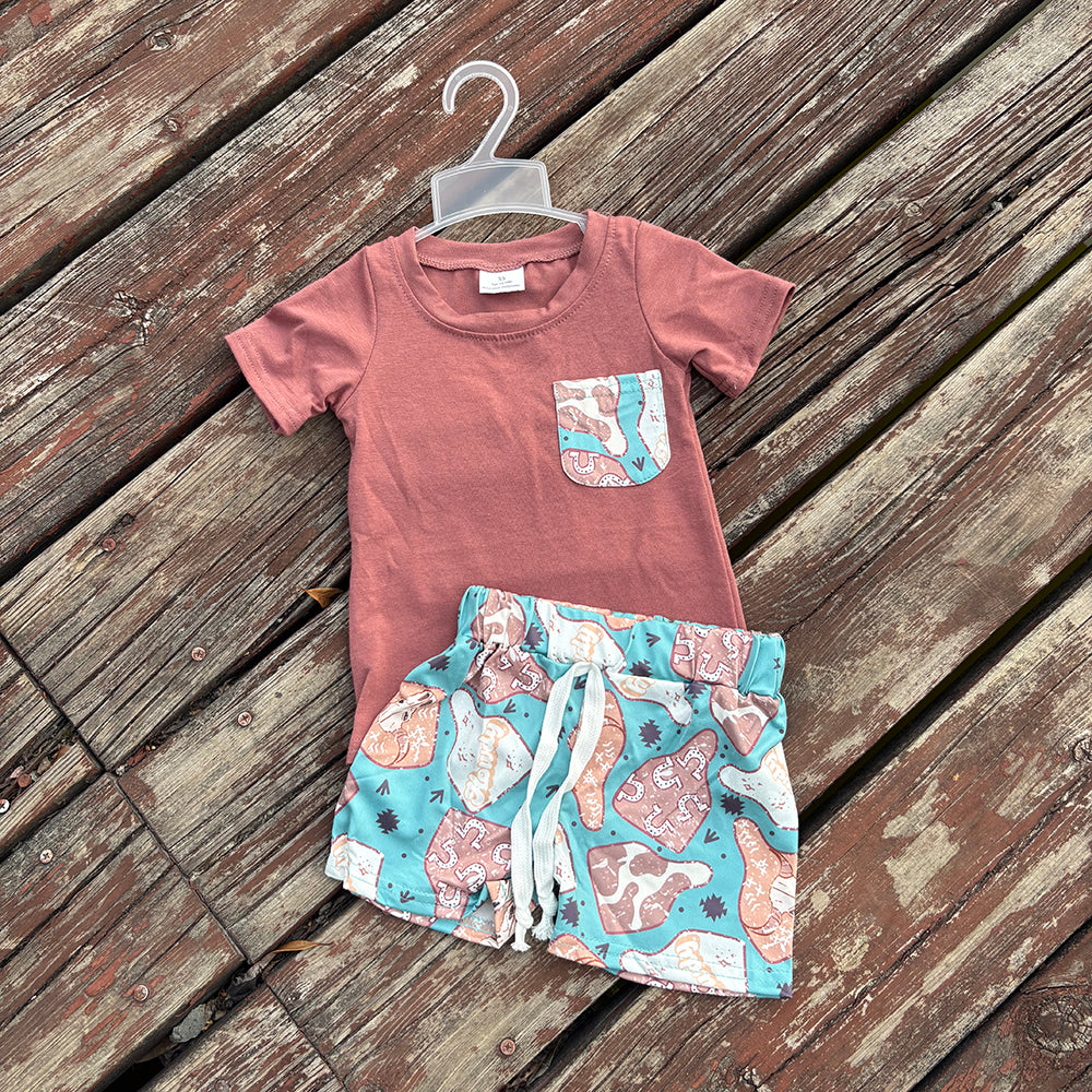 BSSO0348 baby boy clothes cowboy summer shorts set