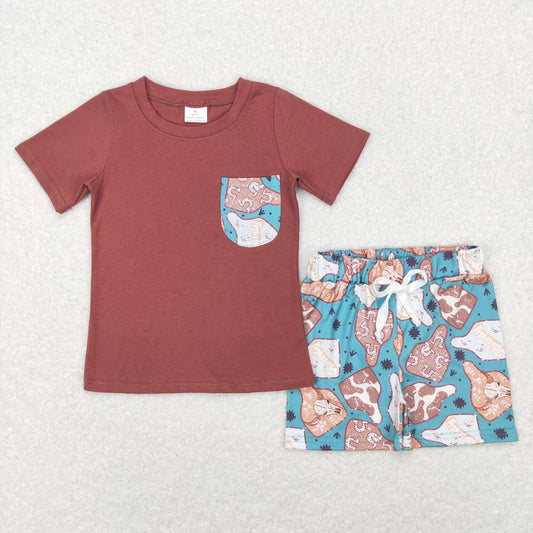 BSSO0348 baby boy clothes cowboy summer shorts set