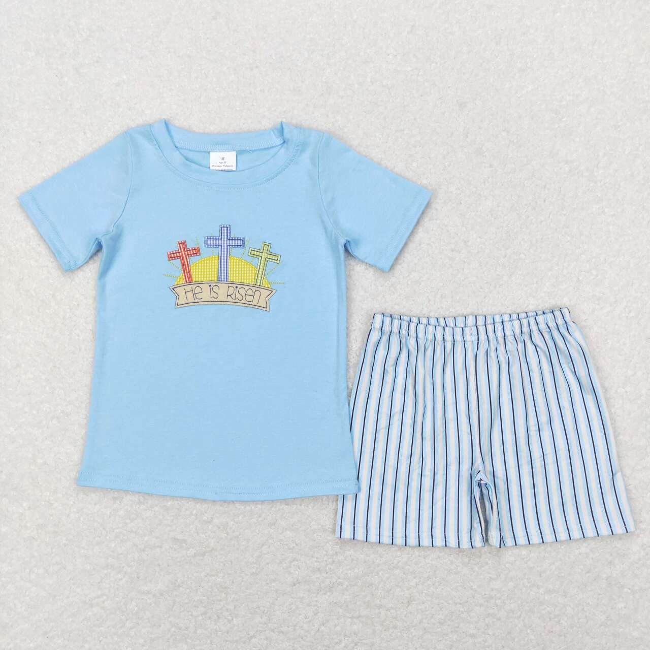 BSSO0356 baby boy clothes embroidery cross boy easter summer outfit