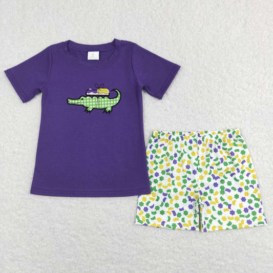 BSSO0410 baby boy clothes embroidered crocodile boy Mardi Gras summer outfits