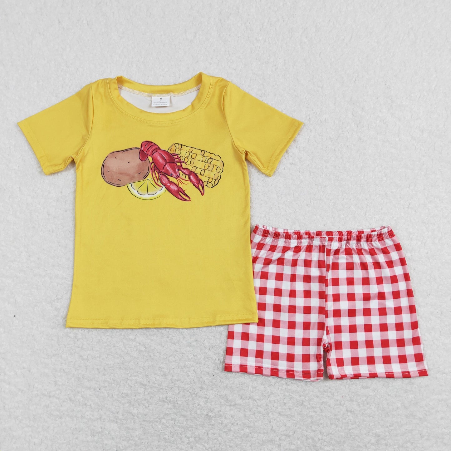 Sibling Baby Boys Girls Crayfishes Top Checked Shorts Clothes Set Rompers
