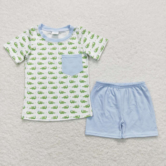 BSSO0556  baby boy clothes crocodile print boy summer outfit