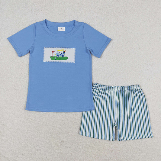 BSSO0616 baby boy clothes embroidery golf cart summer outfits