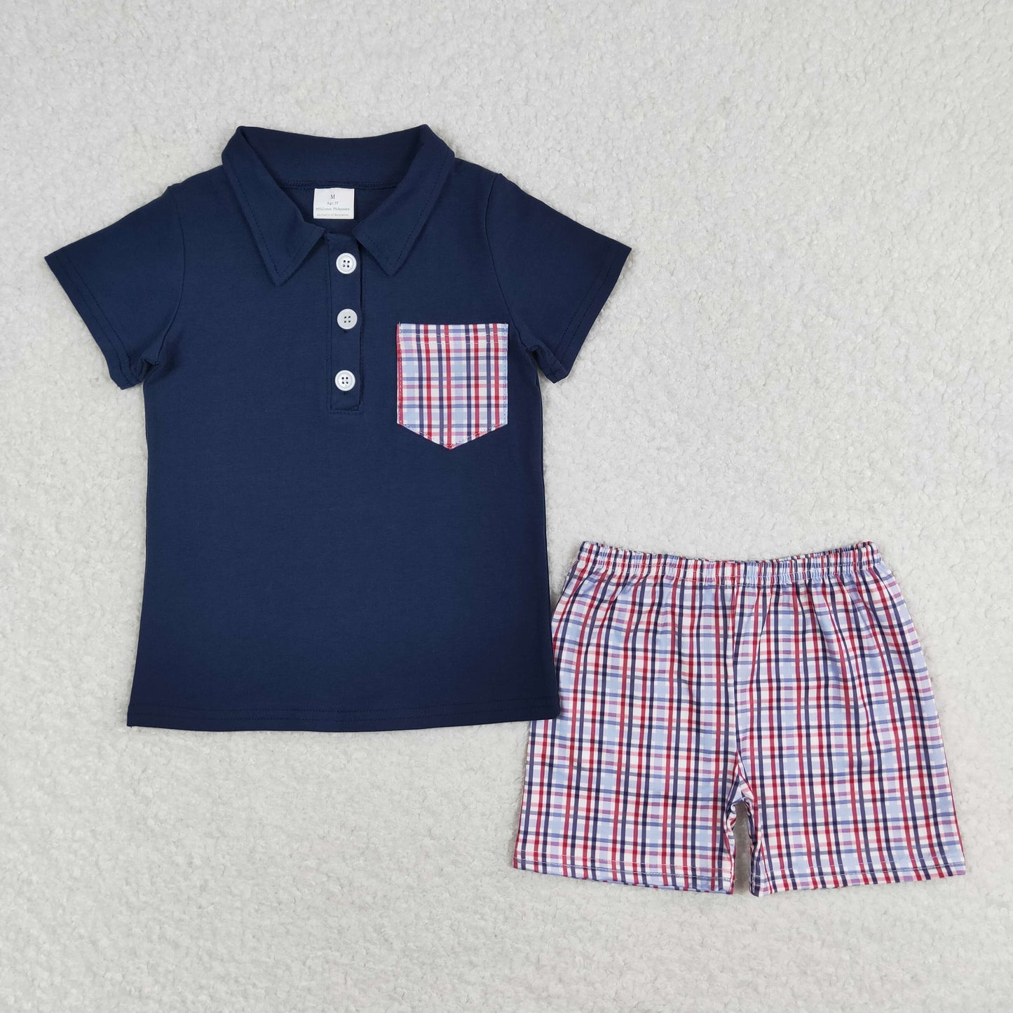 Sibling Baby Boys Stripe Plaid Pocket Button Polo Shirts Pockets Short Clothes Set