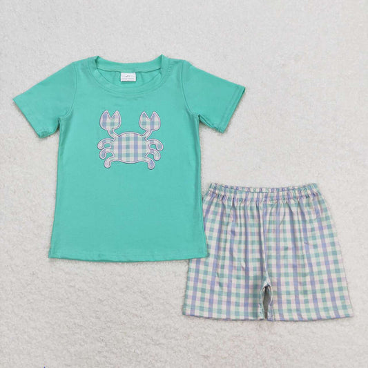 BSSO0638  baby boy clothes crab embroidery shirt summer outfits
