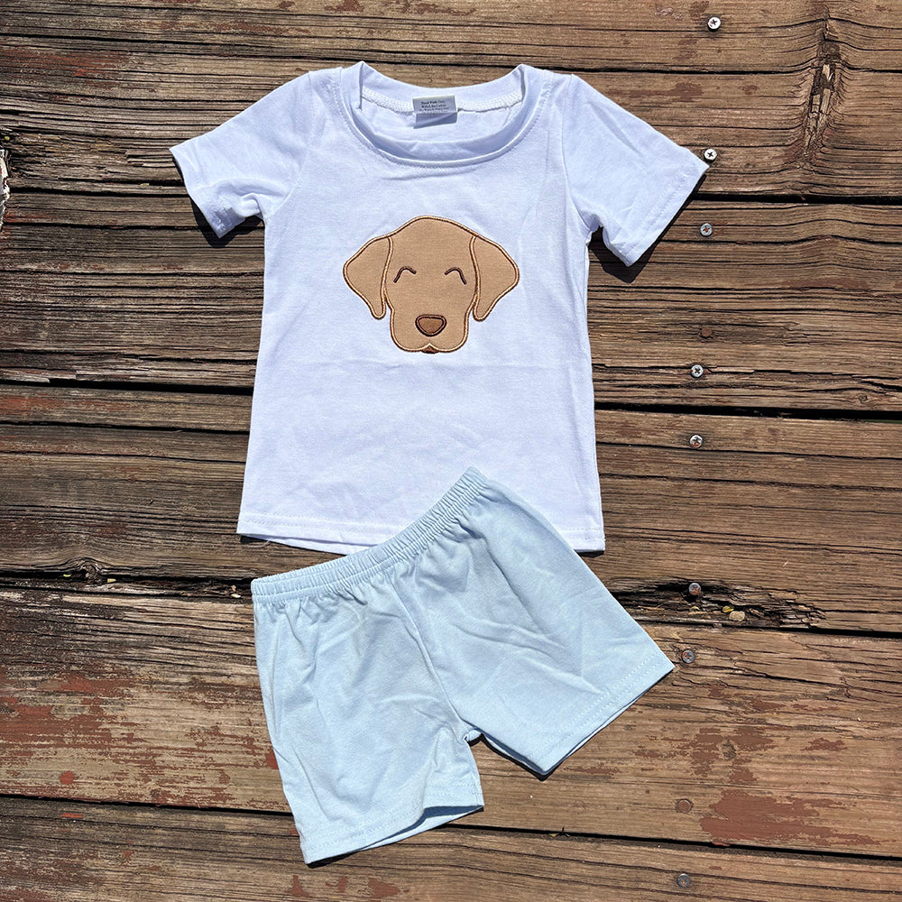 boys White Dog embroidery t-shirts+shorts sets BSSO0695