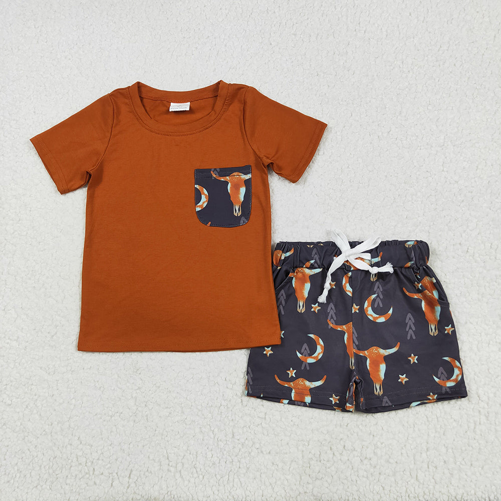 BSSO0758 baby boy clothes Western cow star summer outfits