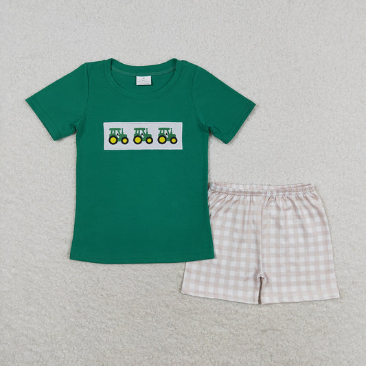 BSSO0809 baby boy clothes green trucks shirt shorts summer outfits