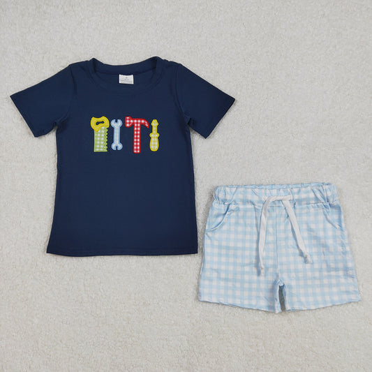 BSSO1118  baby boy clothes tools embroidery shirt summer outfits