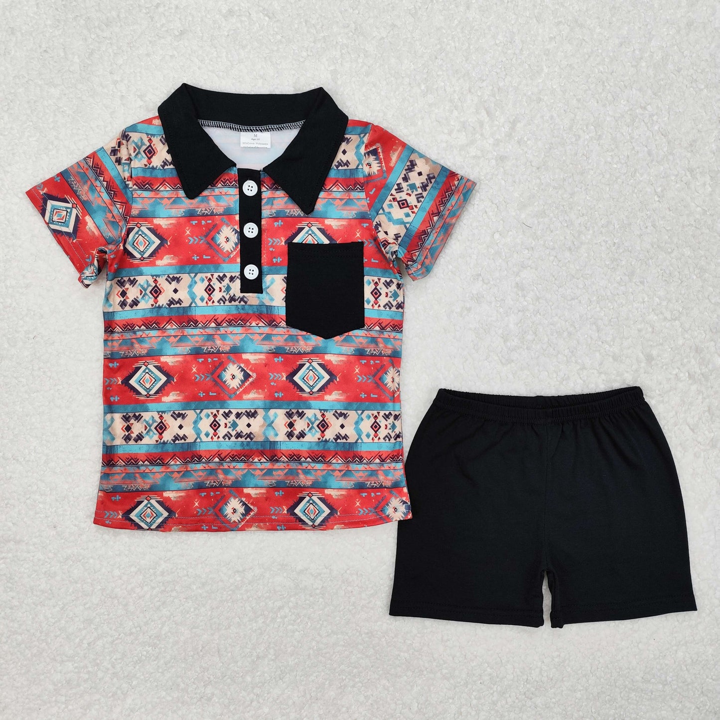 Sibling Baby Boys Deer Aztec Print Button Polo Shirts Pockets Short Western Set