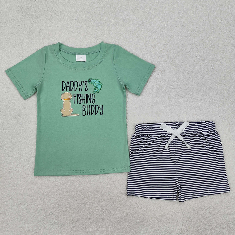 BSSO1147 baby boys clothes daddy's fishing buddy embroidery summer outfits