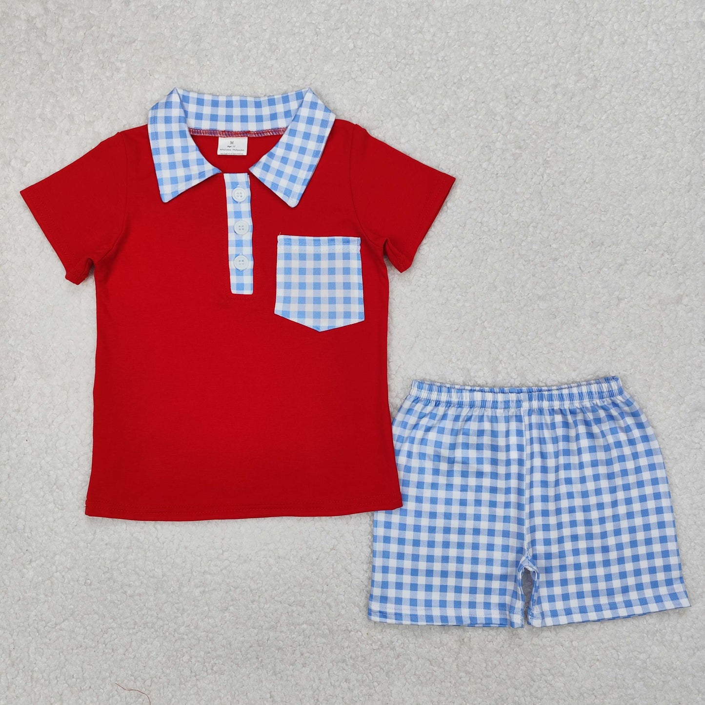 Sibling Baby Boys Stripe Plaid Pocket Button Polo Shirts Pockets Short Clothes Set