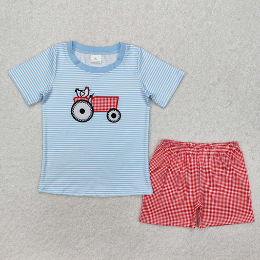 BSSO1172 baby boys clothes farm tractor embroidery summer outfits