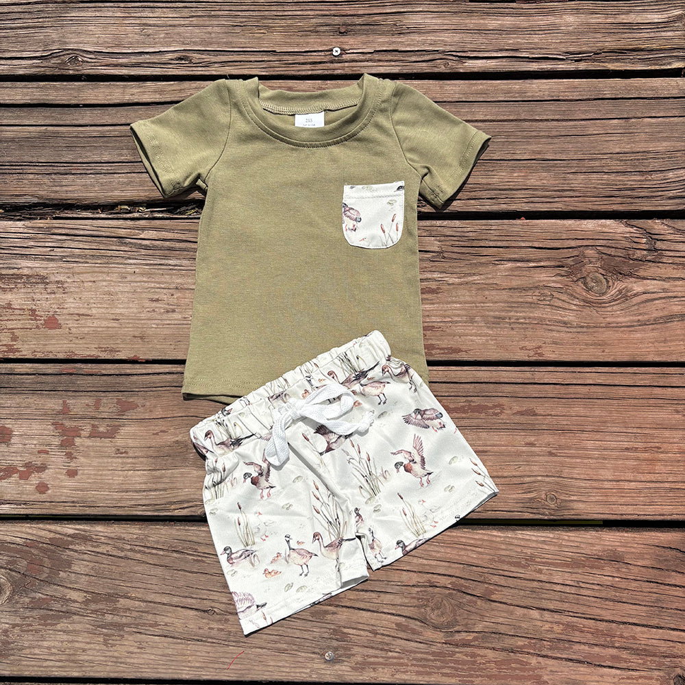 Sibling Baby Boys Green Hunting Ducks Mallard Rompers Outfits