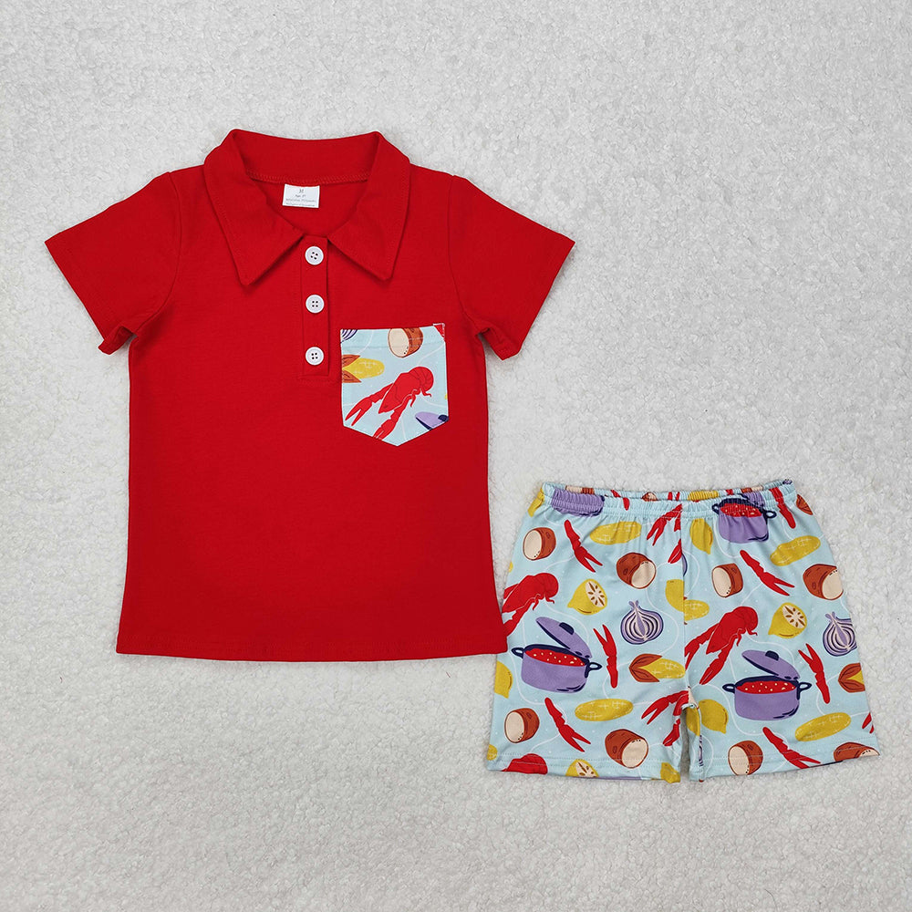 BSSO1188 baby boys clothes red pullover crawfish summer outfits