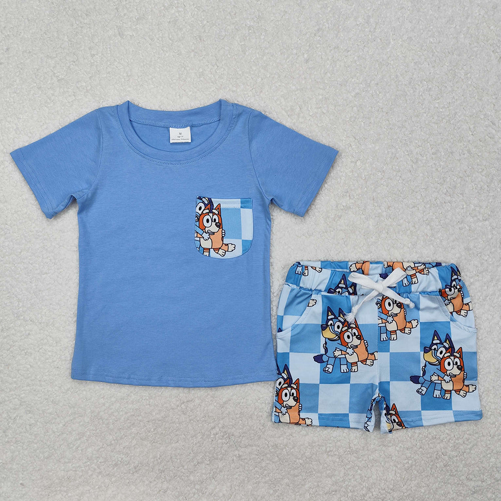 BSSO1211 baby boys clothes blue dog pocket shorts summer outfits