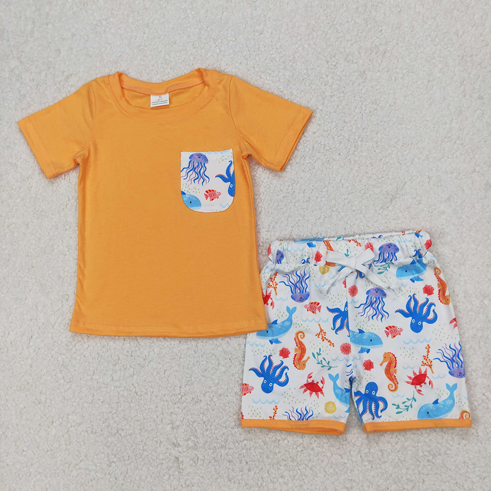BSSO1299 baby boys clothes sea octopus shorts summer outfits