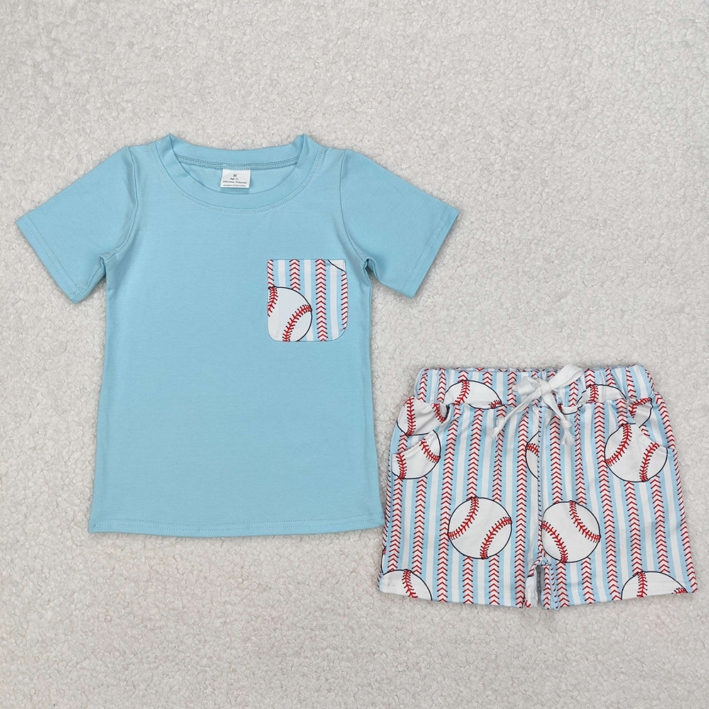 BSSO1317baby boy clothes Blue Pocket Baseball summer outfits