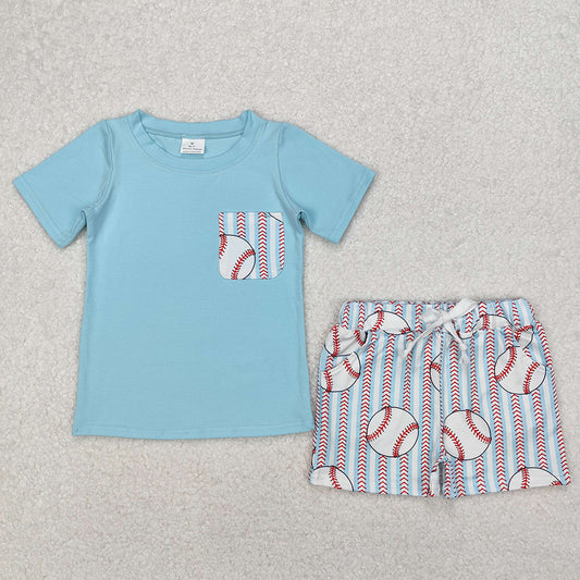 BSSO1317baby boy clothes Blue Pocket Baseball summer outfits