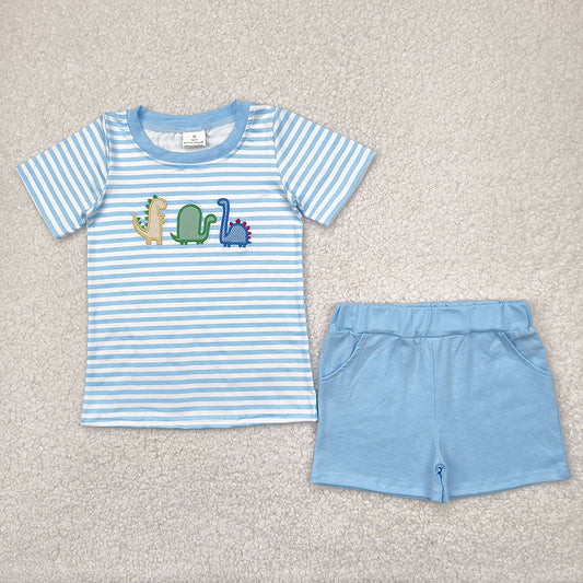 BSSO1375 baby boy stripes dinosaurs embroidery shirt shorts summer outfits