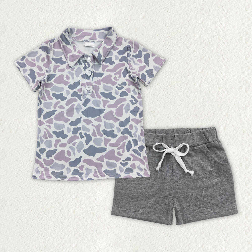 BSSO1385 baby boys grey camouflage pullovers pocket shorts summer outfits sets