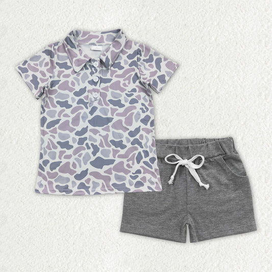 BSSO1385 baby boys grey camouflage pullovers pocket shorts summer outfits sets
