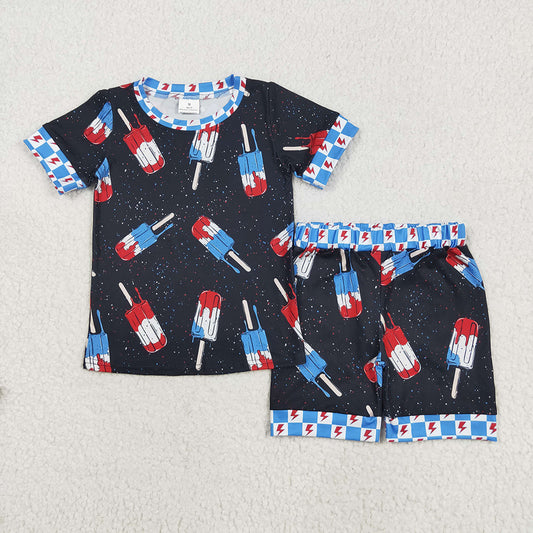 BSSO1401 baby boy clothes popstick 4th of july shorts pajamas summer outfits