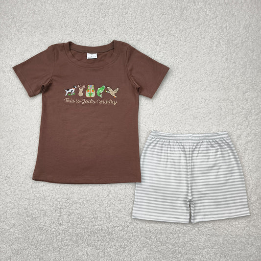 BSSO1410 baby boy mallard ducks embroidery shirt shorts summer outfits