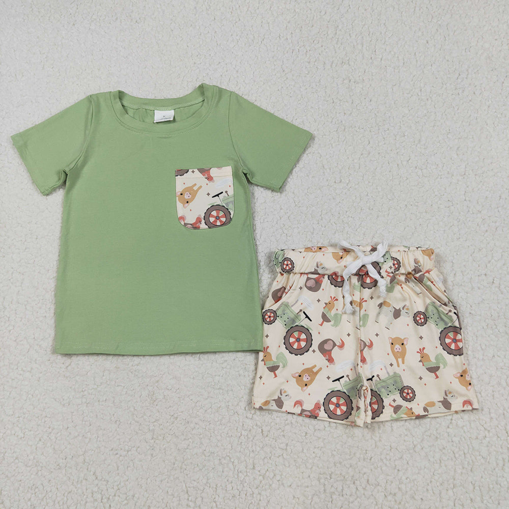 BSSO1460 baby boy clothes green farm shorts summer outfits