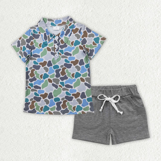 BSSO1491 Baby Boys Camouflage Pullover tops summer shorts outfits sets