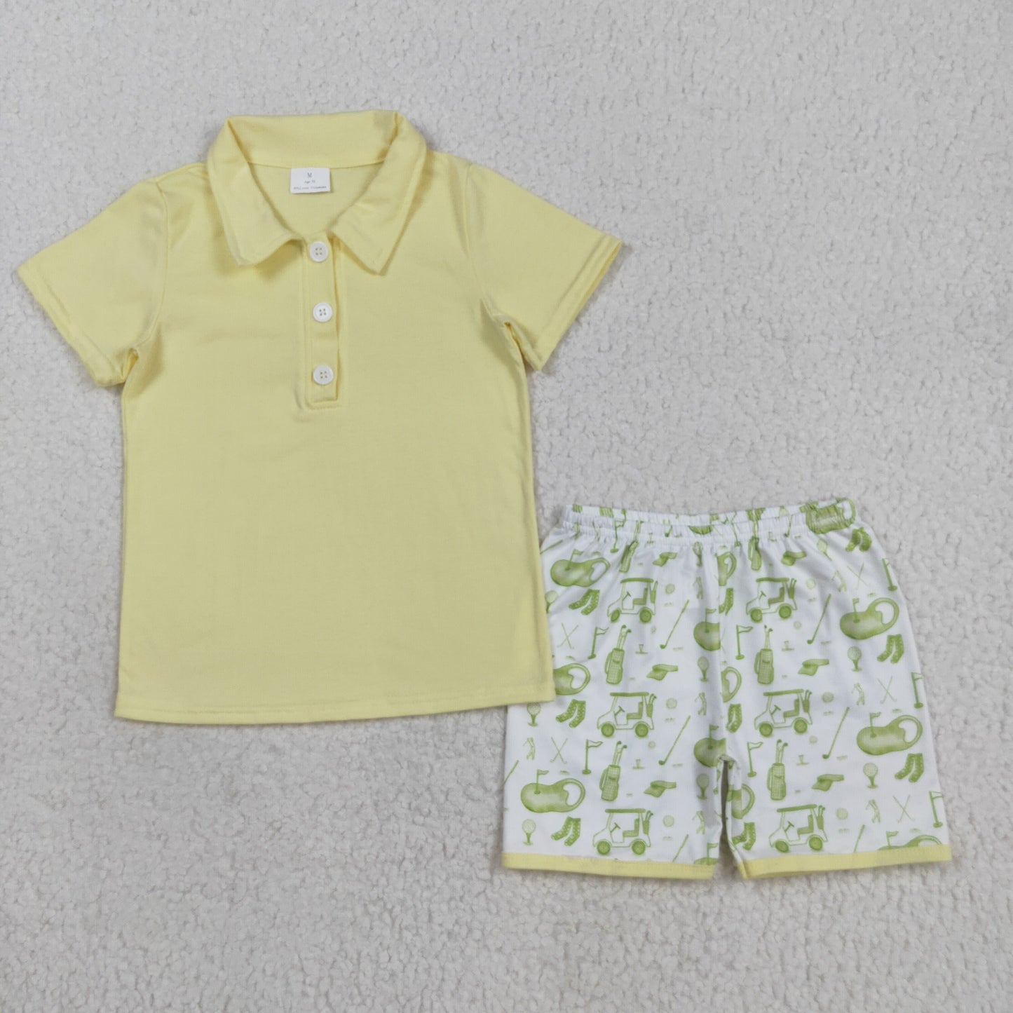 BSSO1546 Baby Boys Yellow Button Top Golf Print Shorts Clothes Set