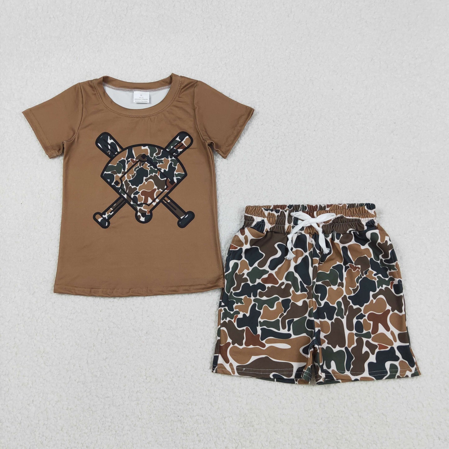 Sibling Baby Boys Short Sleeve Camo Baseballs Top Pockets Shorts Team Clothes Sets