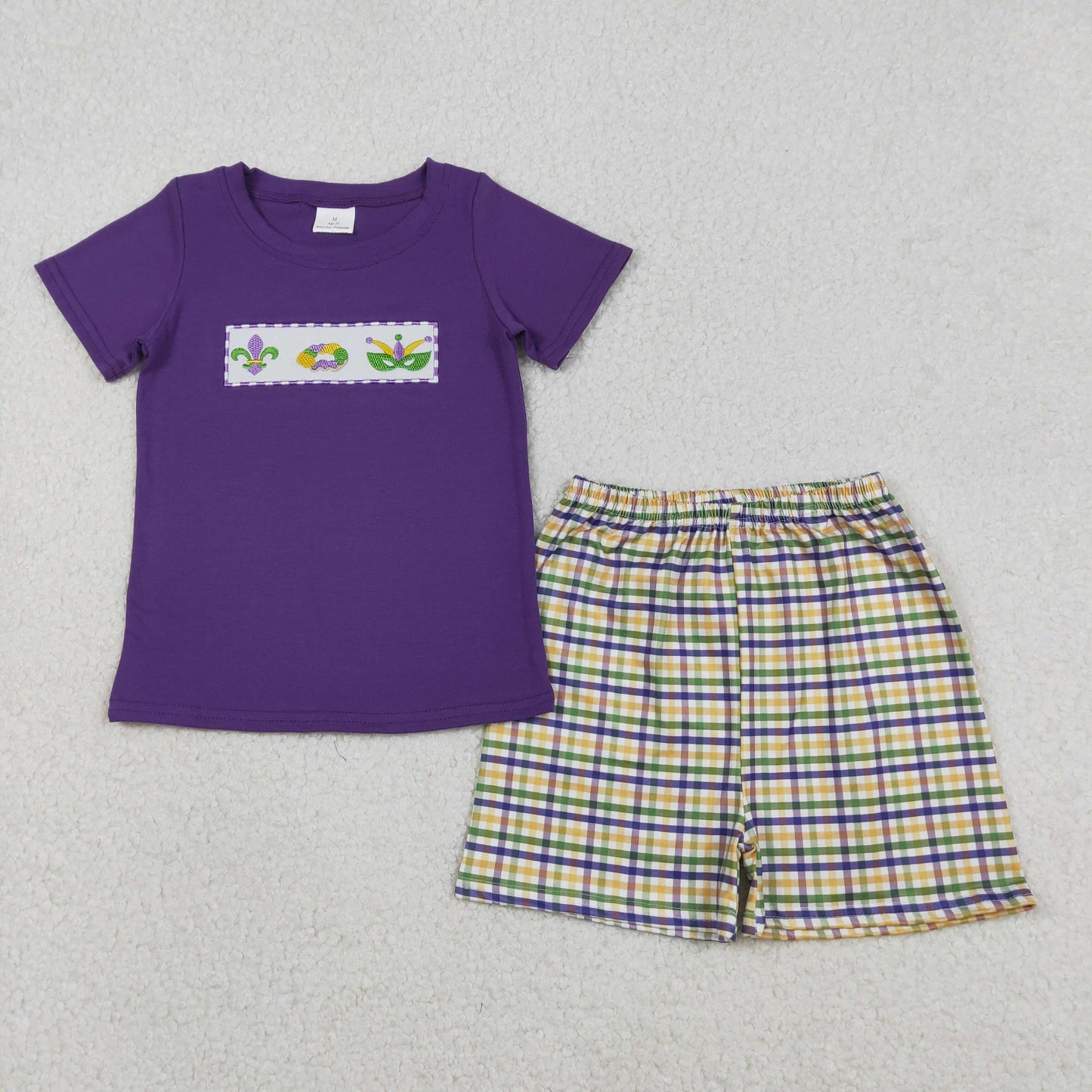 Sibling Baby Kids Mardigras Checked Embroidery Donuts Anchors Shorts Clothes Set Dresses