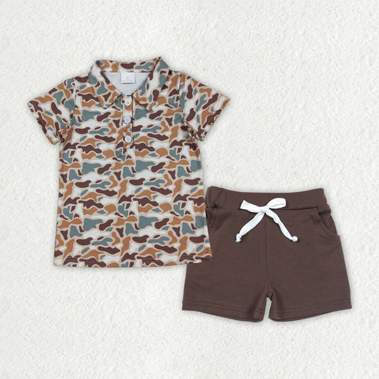 BSSO1781 Baby Boys Southern Khaki Camo Button Polo Shirt Pockets Shorts Clothes Sets