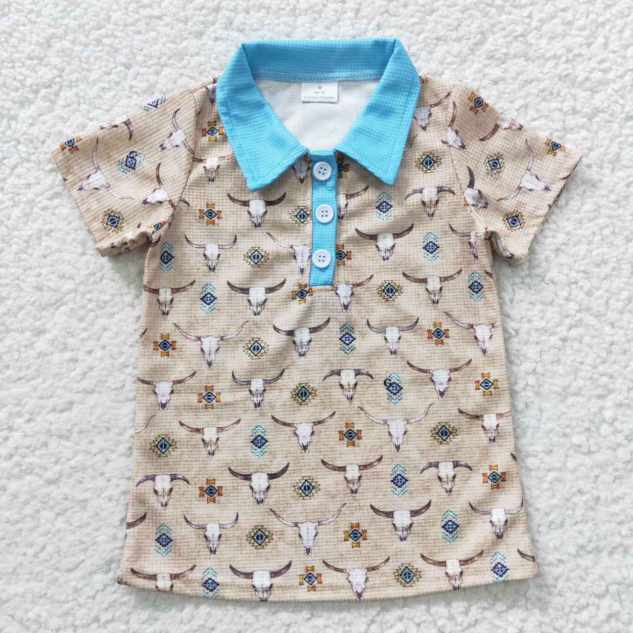 Sibling Baby Boys Short Sleeve Buttons Horse Rodeos Cows Western Polo Shirts Top