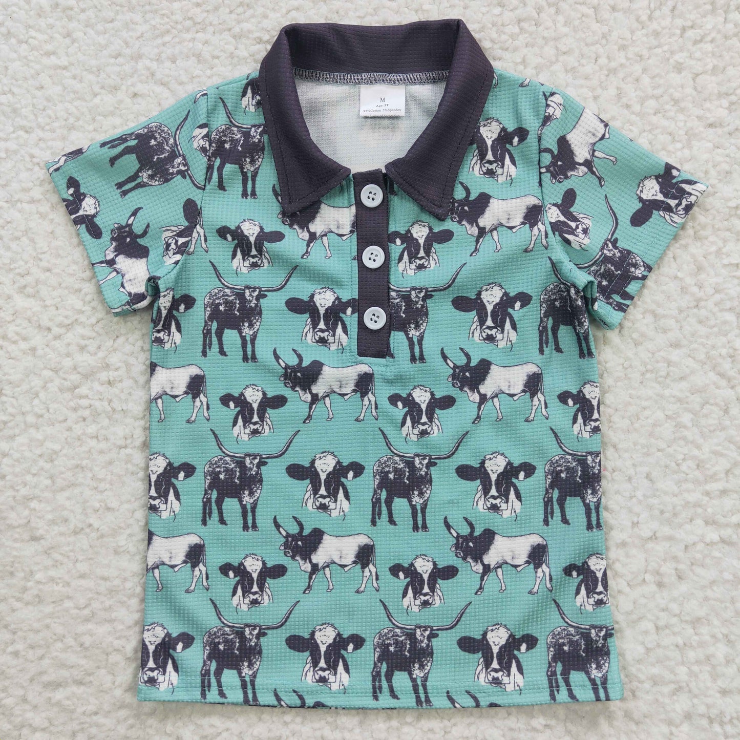 Sibling Baby Boys Short Sleeve Buttons Horse Rodeos Cows Western Polo Shirts Top