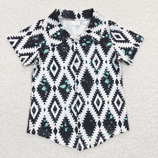 BT0212 boy clothes western black aztec summer button up tops