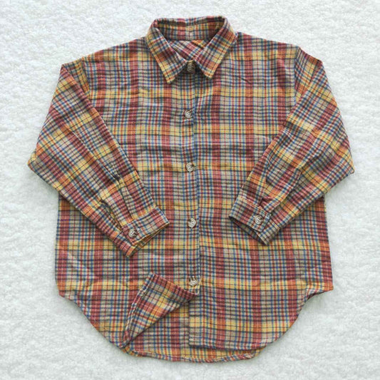 boys long sleeve red yellow plaid shirt BT0241