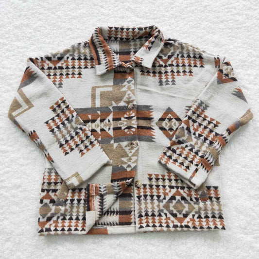 Boy Orange Azstec Geometric Pattern Long Sleeve Polo Shirt BT0279