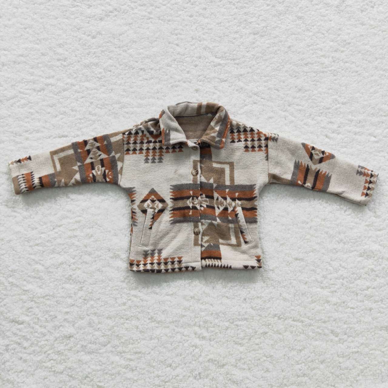 Boy Orange Azstec Geometric Pattern Long Sleeve Polo Shirt BT0279